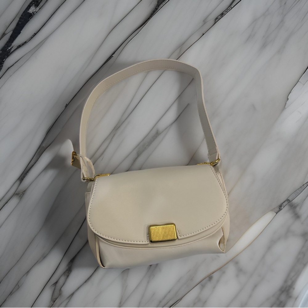 Cream Shoulder Bag with Gold Accent